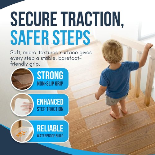Clear Non-Slip Stair Treads by [Brand Name] - 30” x 6” Transparent Peel and Stick Safety Strips for Wood Steps (20 Pack)