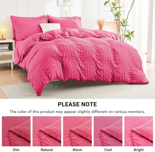 HYMOKEGE Twin Comforter Set - Hot Pink Seersucker 5-Piece Luxury Bedding Set for All Seasons