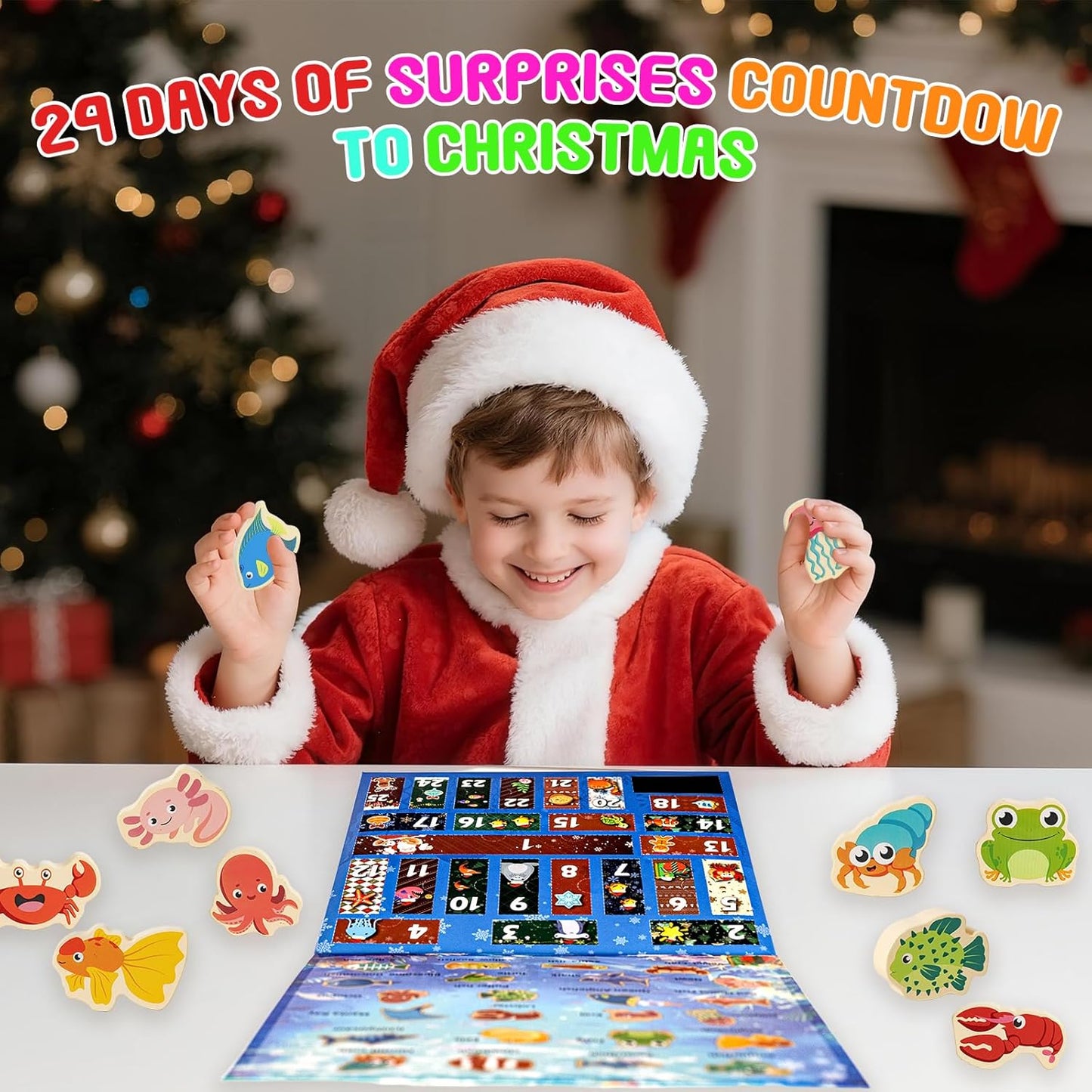 Skiennix Fishing Advent Calendar 2026 - 24-Day Wooden Countdown for Kids | Fun Marine Learning Gift