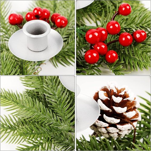 FORUP 19" Traditional Christmas Advent Wreath - Red Berry Centerpiece with Candle Holders