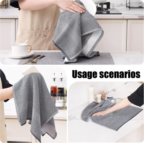 Homaxy Premium Kitchen Towels - Highly Absorbent Cotton Dish Towels (18”x28”, 6 Pack) | Grey with Hanging Loop