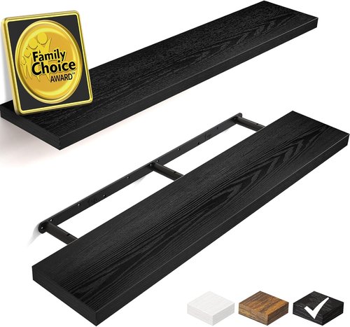 BAYKA Floating Wall Shelves - Stylish Black Set of 3 (15.7 Inches) & Set of 2 (36 Inches)
