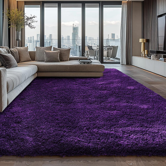 Shag Area Rugs for Bedroom Living Room,6X9 Ultra Soft Purple Fluffy Area Rugs for Dorm, Indoor Carpet Nursery Rugs for Kids Girl Room Home Decor, Purple