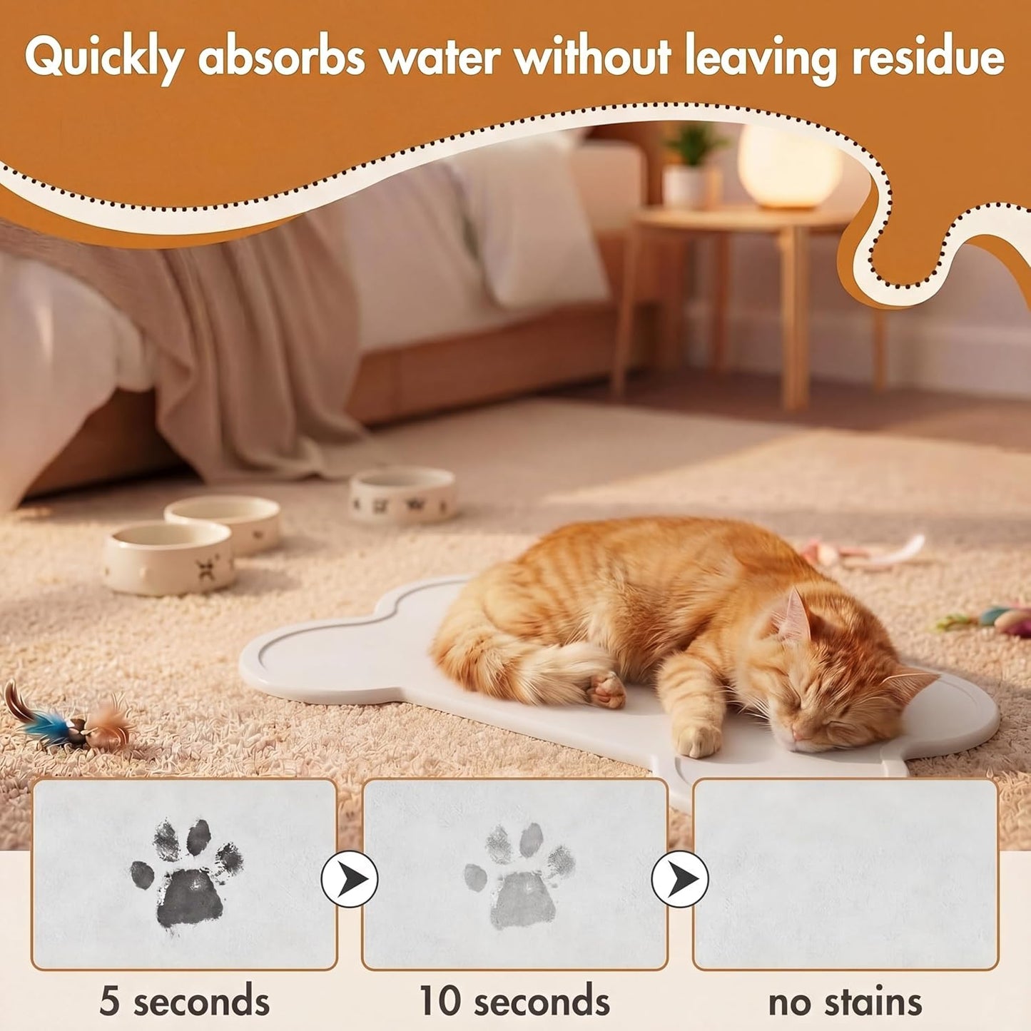 **Stone Dry Mat | 16" x 10" Diatomaceous Earth Pet Feeding Mat - Quick Drying, Non-Slip, Waterproof for Cats & Dogs**