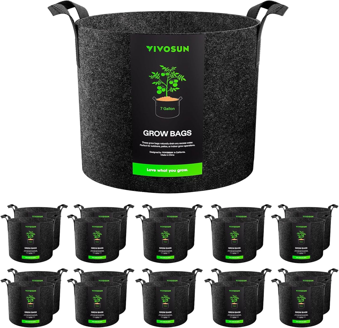 VIVOSUN 20-Pack Grow Bags - Heavy-Duty 7 Gallon Nonwoven Fabric Pots with Handles for Plants | Black