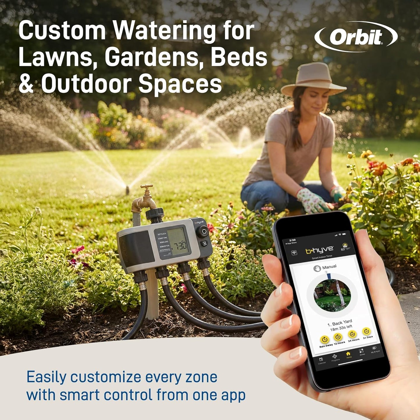 Orbit 24637 B-Hyve XD Smart Hose Watering Timer - Wi-Fi Hub, 2-Port for Efficient Watering