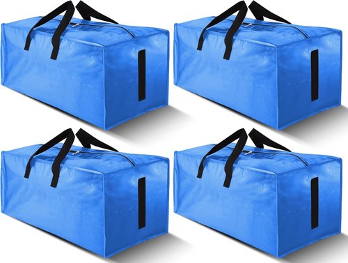 HOMESURE Large Water-Resistant Moving Bags - 4 Pack Heavy-Duty Storage Totes with Zippers & Handles | Sky Blue