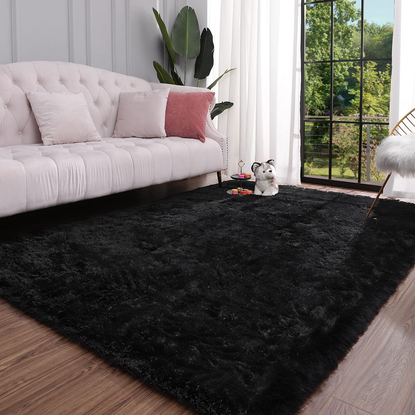 Keeko Fluffy Area Rugs for Living Room Bedroom, 6x9 Soft Plush Bedside Rug Modern Indoor Large Rug Shag Fuzzy Nursery Carpet Non Slip Rugs for Kids Girls Baby Teen Dorm Room Home Decor Black