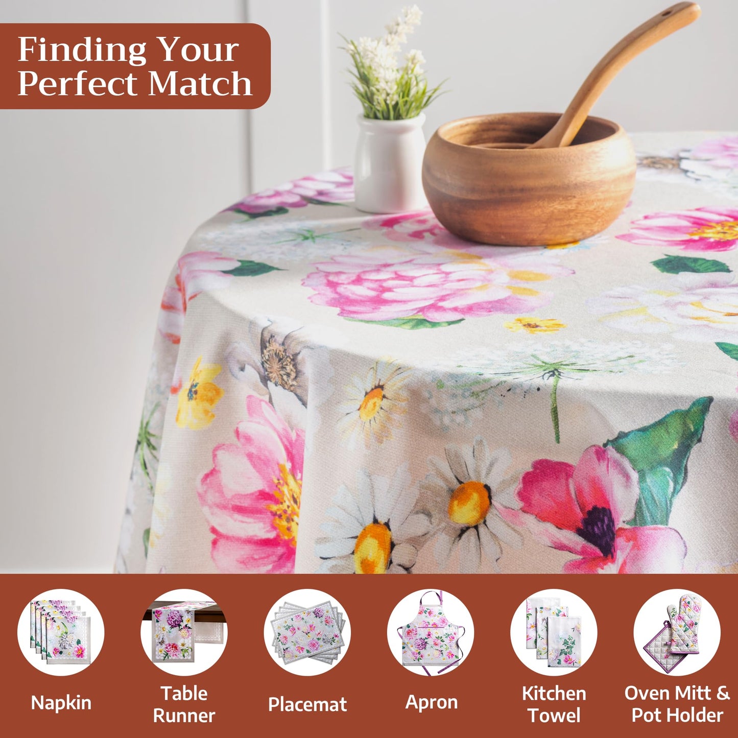 Maison d' Hermine Table Cloth Round Table 100% Cotton 69 Round Inches Tablecloth Reusable Decorative for Dining Kitchen Room Farmhouse Home Gifts for Mothers Day Spring Summer - Pivoine
