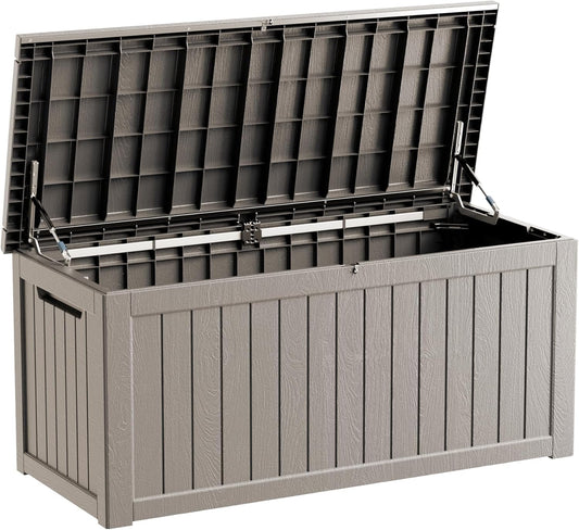 Regine Switzerland 270 Gallon Heavy Duty Deck Storage Box - Extra Large Organizer for Patio & Garden Tools | Slate Grey