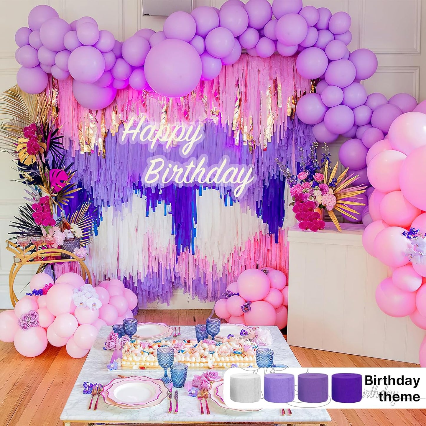 PartyWoo Crepe Paper Streamers - Light Pastel Pink & Purple | 4pcs 328ft for Birthday & Baby Shower Decor