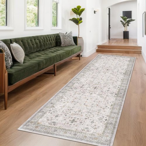 Hazo Haus Hallway Runner Rug - Light Gray Washable, Non-Slip & Stain Resistant | 2'6"x10' for Kitchen & Home Decor