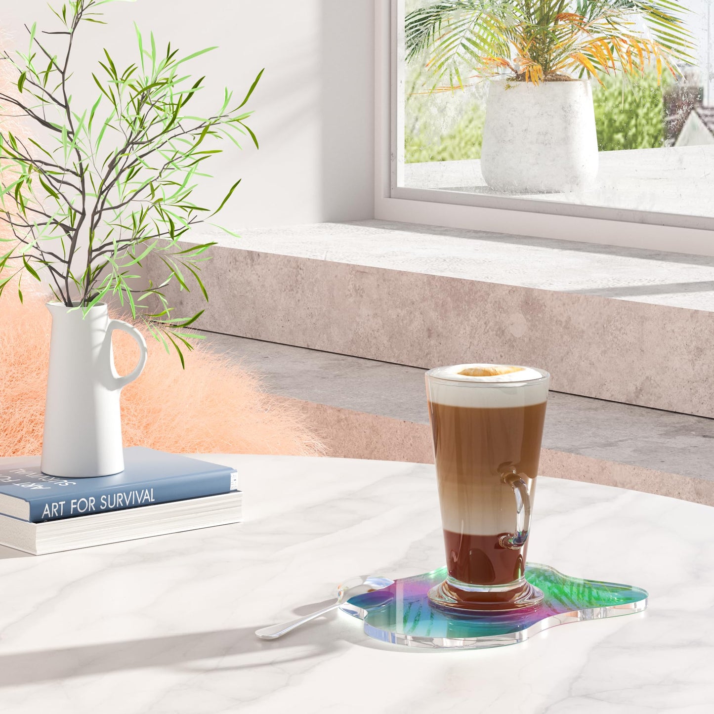 Leadiy Acrylic 2Pcs/Set Iridescent Coaster for Desk,Bar Drink Coaster, Clear Cloud Shape Coffee Cup Coaster, Perfect for Tabletop Protection and Accessories Display.(Iridescent)