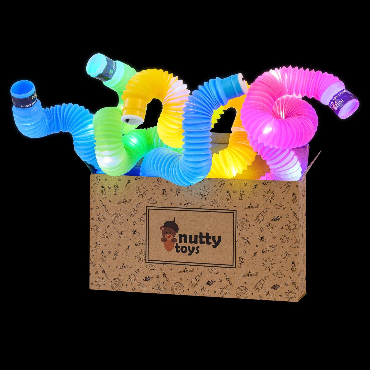 nutty toys Light Up Pop Tubes - Sensory Toys - Glow Sticks for Kids, Fine Motor Skills Toddler Fidget, Top ADHD & Autism Essentials 2026, Unique Gifts Idea, Best Boy & Girl Easter Basket Stuffers