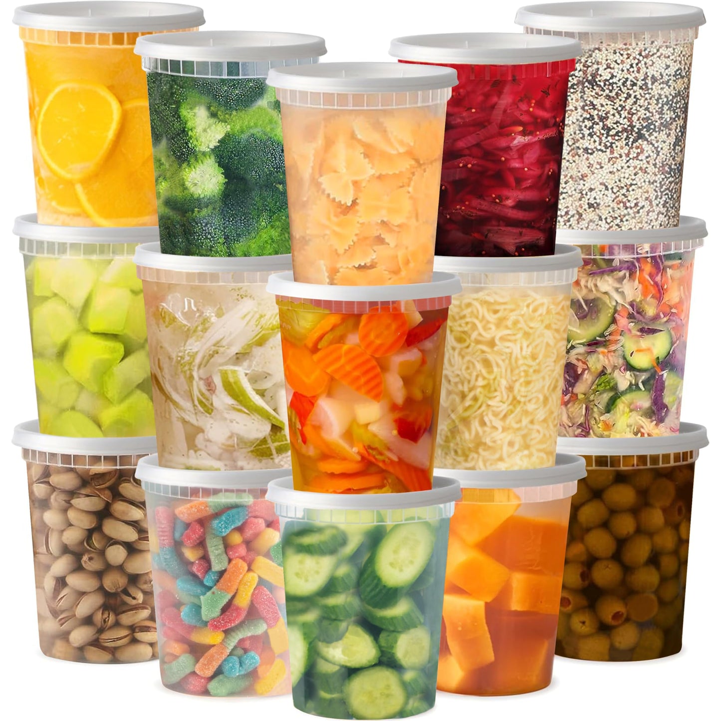 TashiBox 48 Sets 32 oz Plastic Deli Containers with Lids - Clear Airtight Food Storage & Meal Prep Containers, BPA Free, Stackable, Leakproof, Microwave & Freezer Safe
