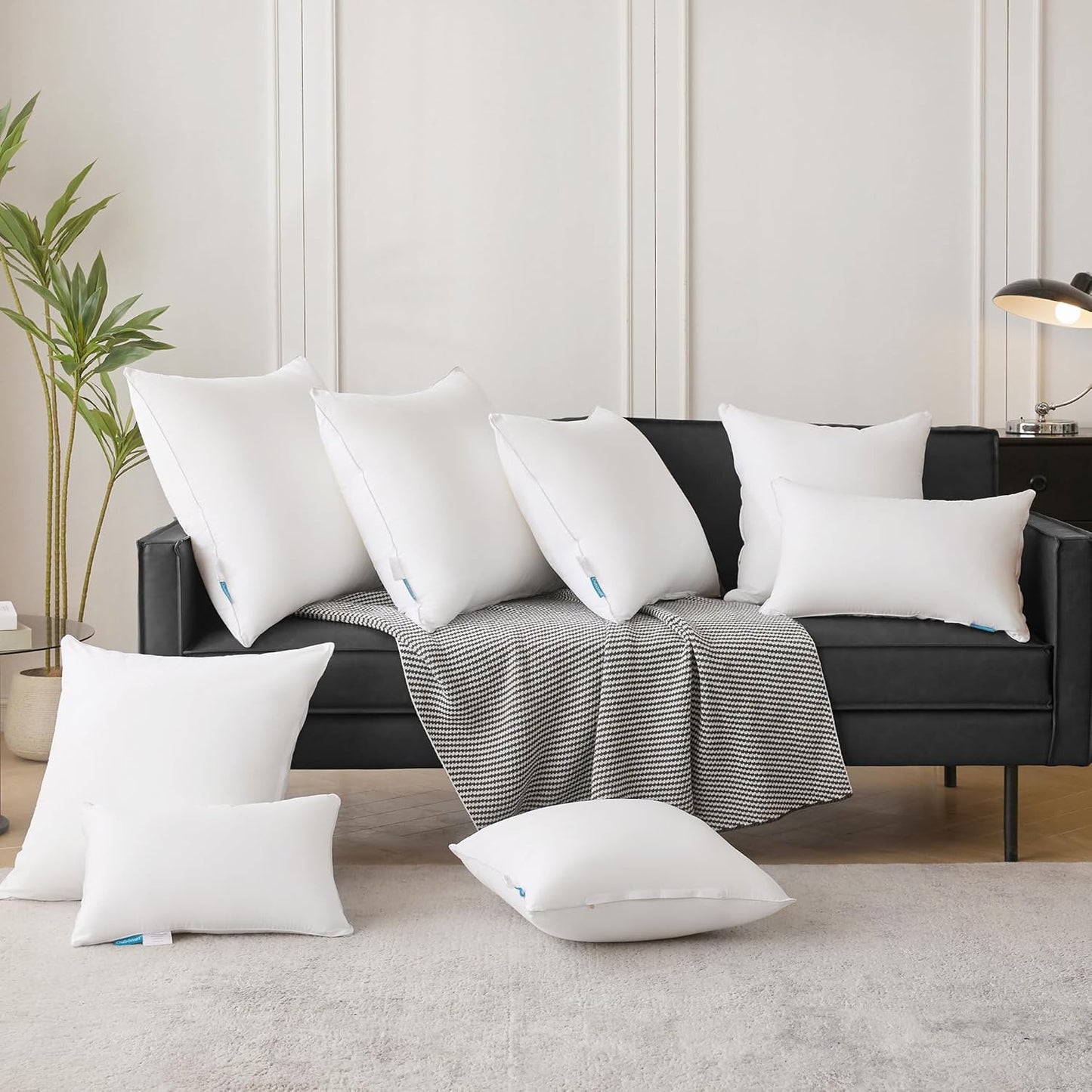 Oubonun Lumbar Pillow Set of 2 | 100% Cotton Decorative Rectangle Inserts - White Sofa Pillows
