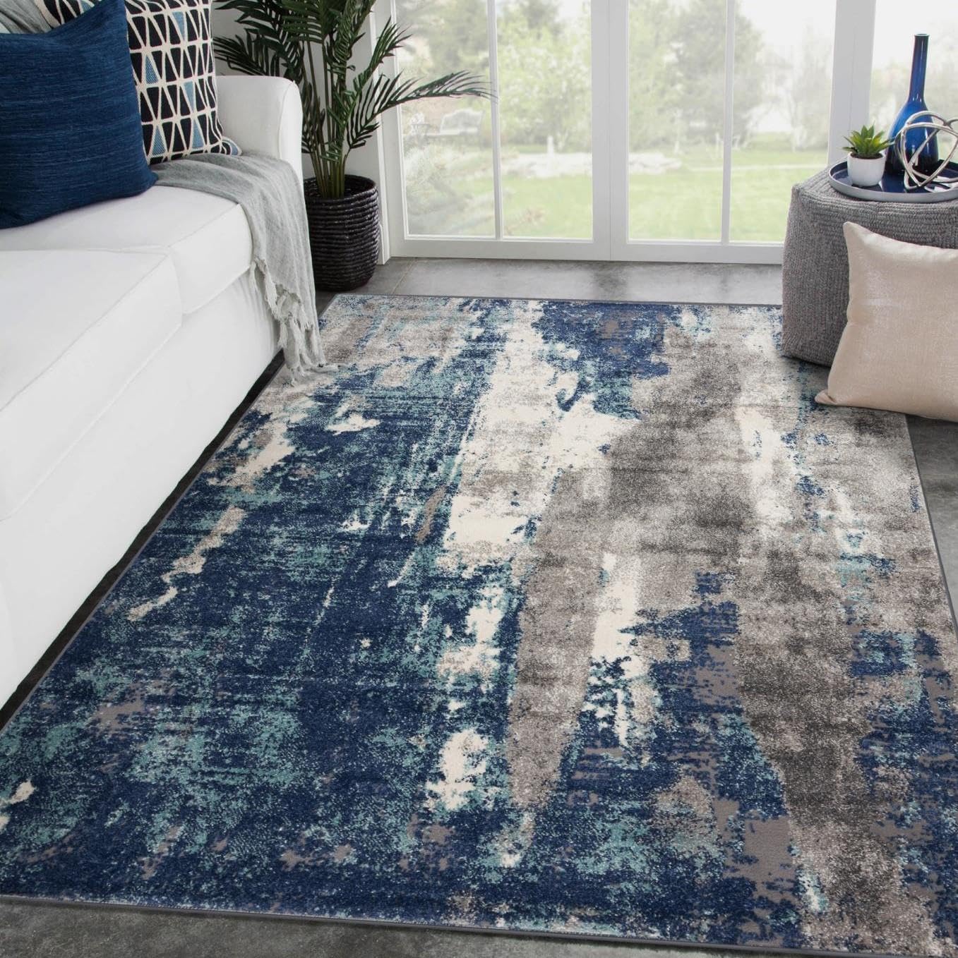 LUXE WEAVERS Euston Collection D.Blue-L.Blue 4x5 Modern Abstract Area Rug