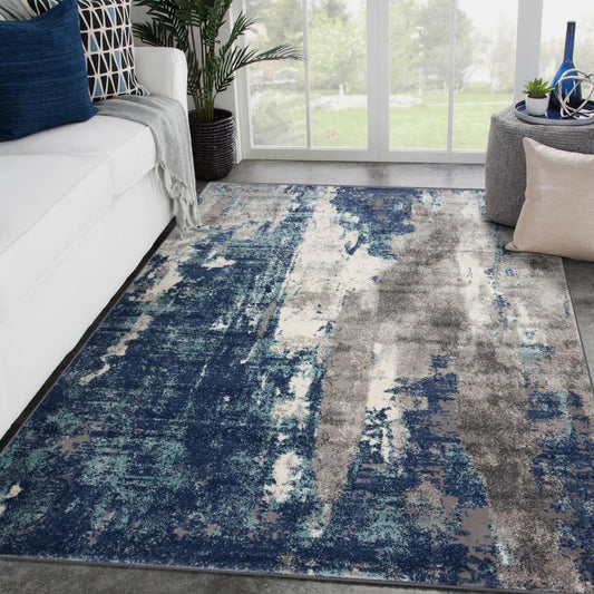 LUXE WEAVERS Euston Collection D.Blue-L.Blue 4x5 Modern Abstract Area Rug