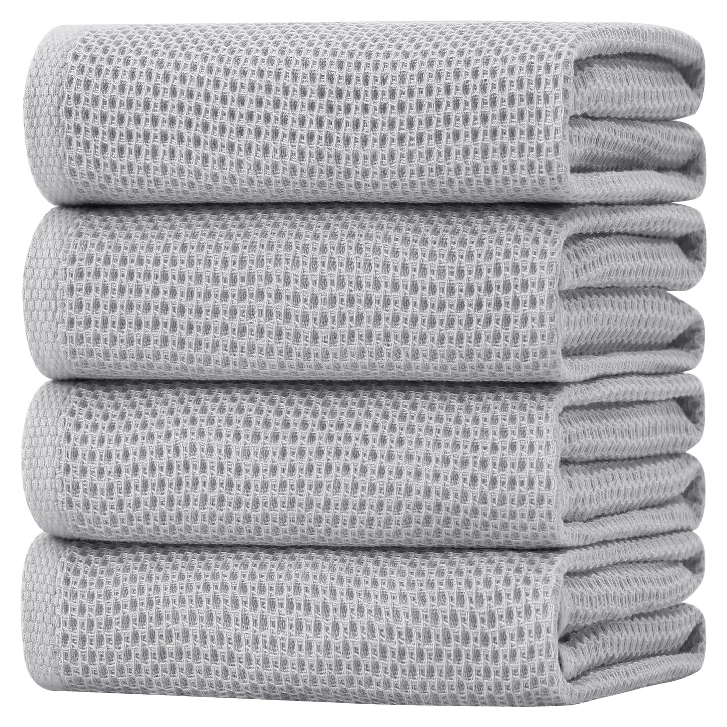 Homaxy 100% Cotton Waffle Weave Kitchen Dish Towels, Ultra Soft Absorbent Quick Drying Cleaning Towel, 20x28 Inches, 4-Pack, Light Gray