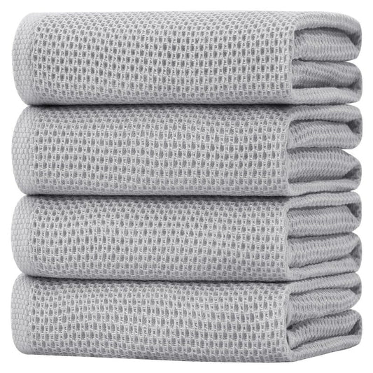 Homaxy 100% Cotton Waffle Weave Kitchen Dish Towels, Ultra Soft Absorbent Quick Drying Cleaning Towel, 20x28 Inches, 4-Pack, Light Gray