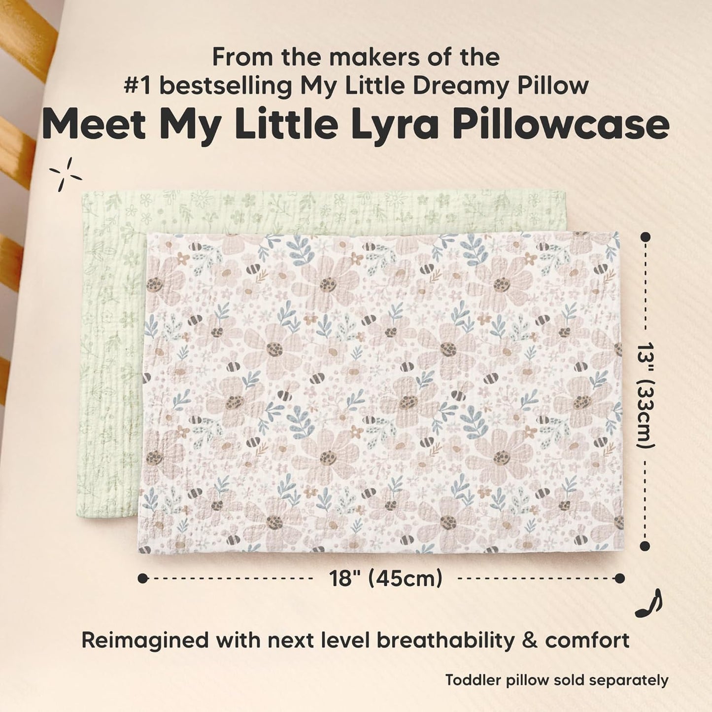 KeaBabies Muslin Toddler Pillowcase - 2-Pack Organic Cotton Covers | Soft & Breathable 13x18 Size (Flora Vale)