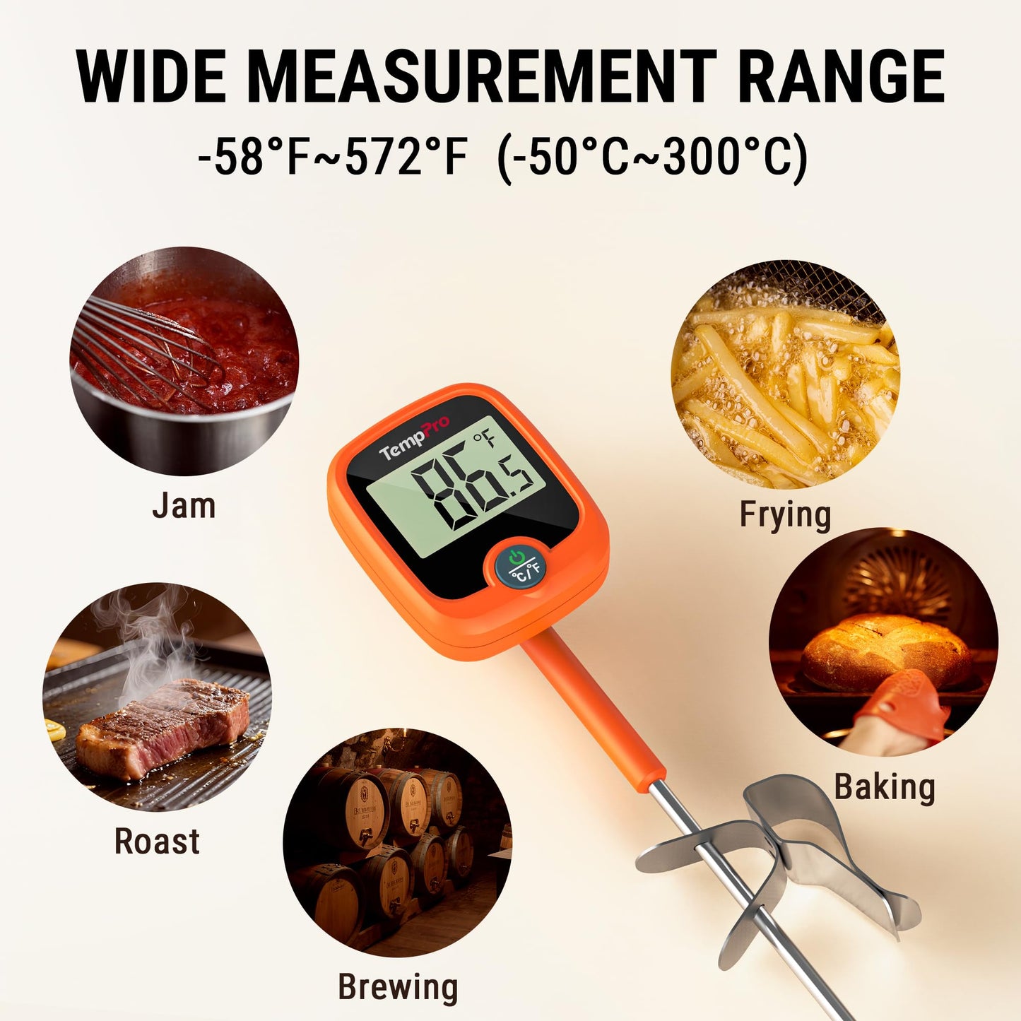 TempPro TP509 Candy Thermometer with Pot Clip, 10" Long Probe Instant Read Meat Food Thermometer with LCD, Cooking Oil Deep Frying Thermometer for Candy Syrup Sugar Brewing (Previously ThermoPro)