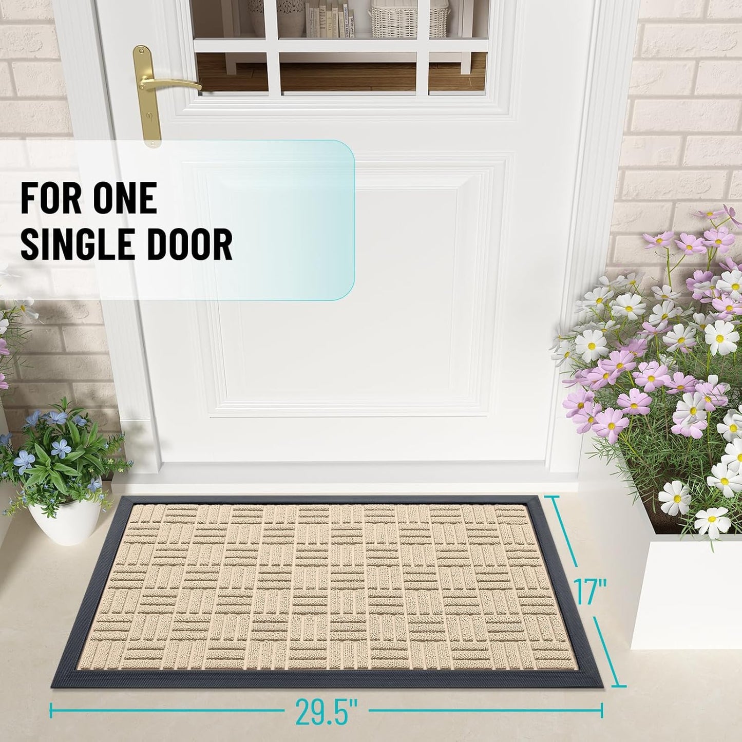 OLANLY Heavy Duty Front Door Mat - Absorbent, Non-Slip Natural Rubber | 29.5x17, Latte White