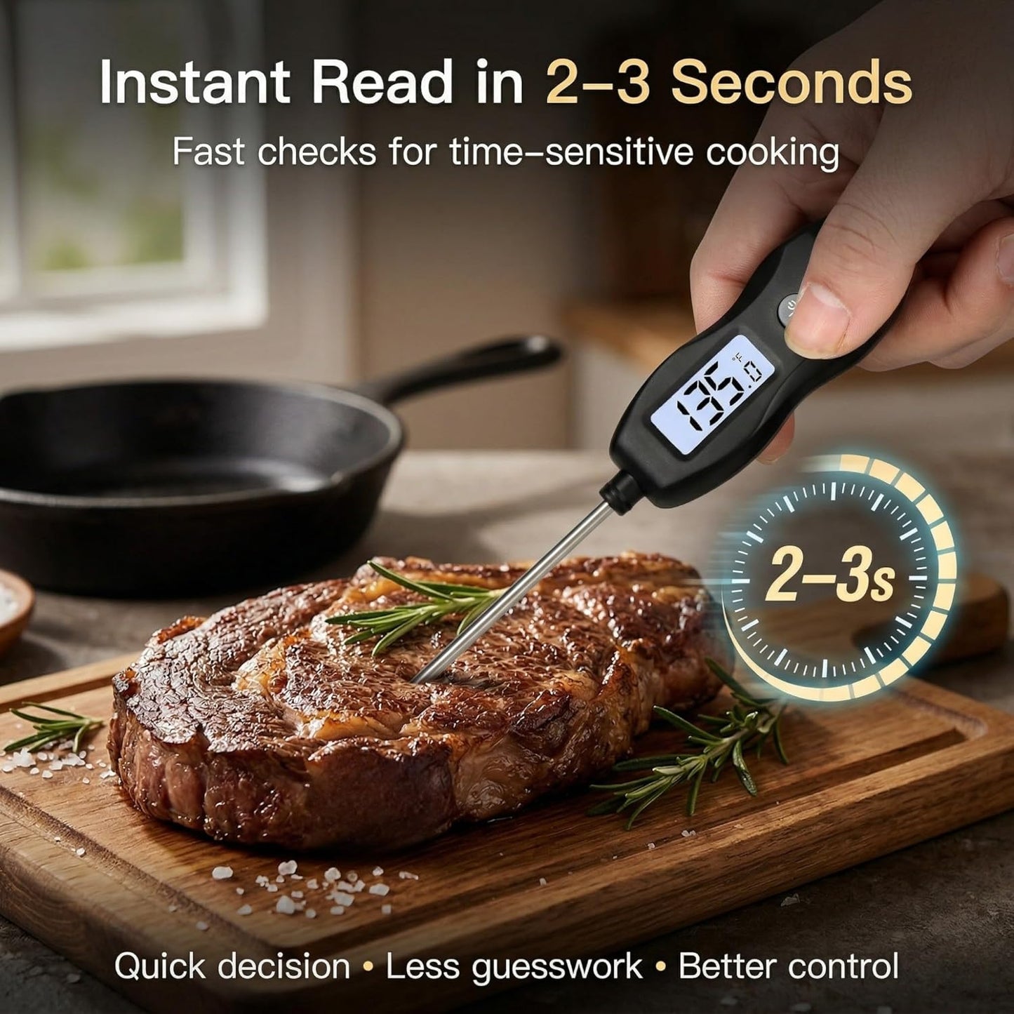 Meat Thermometer Digital - Instant Read Waterproof Cooking Thermometer with Backlight | Black