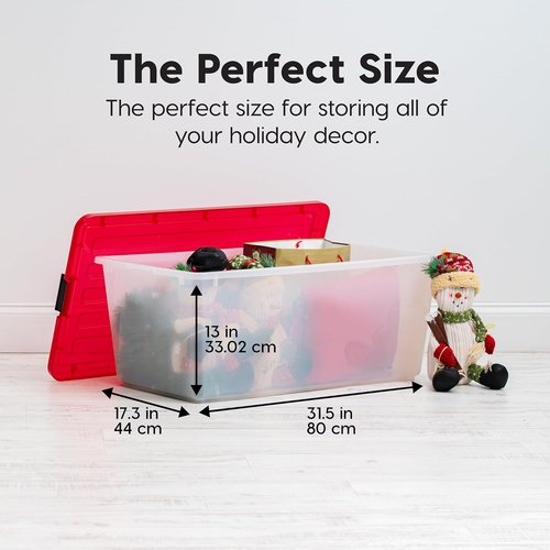 IRIS USA Stackable Plastic Storage Bins - 91 Qt, BPA-Free, Durable Nestable Containers, 4 Pack - Red
