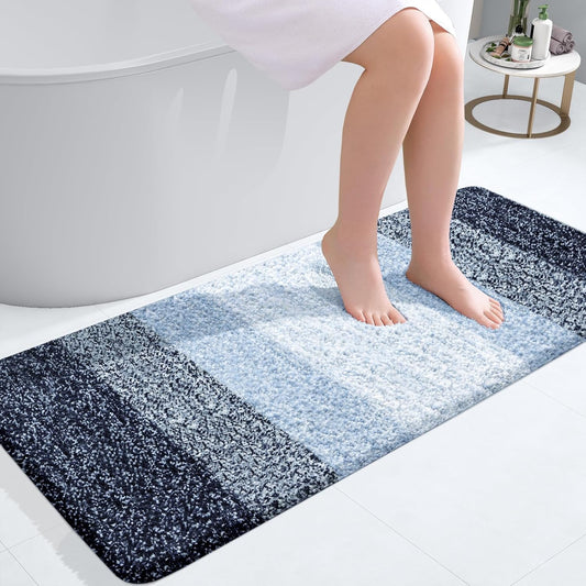OLANLY Bathroom Runner Rug - Extra Soft Microfiber Mat with Rubber Backing | 47x20, Quick Dry, Navy Blue