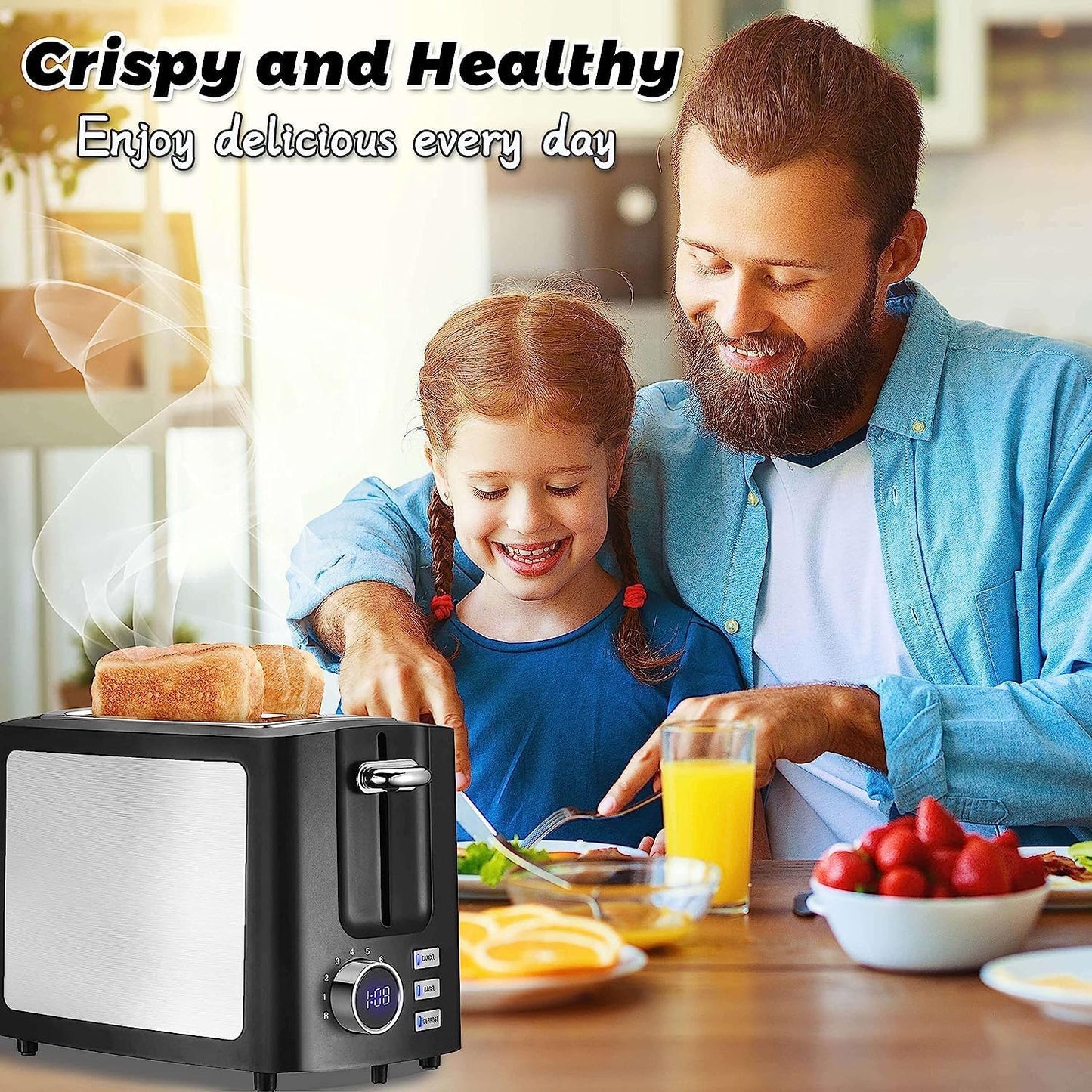 Skiennix 2-Slice Wide Slot Toaster - Smart LCD Countdown Timer with Bagel & Defrost Functions
