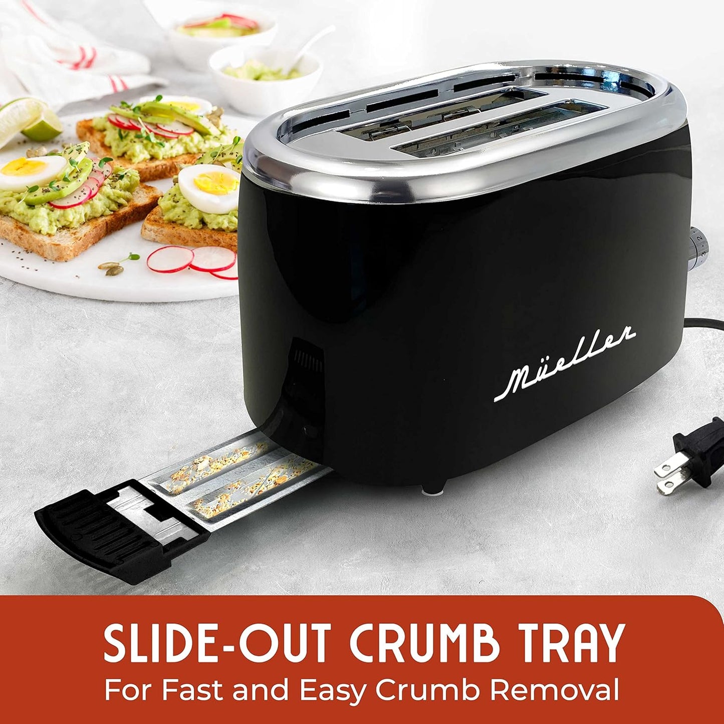MUELLER HOME Retro 2-Slice Toaster - 7 Browning Levels, Stainless Steel, Black Finish