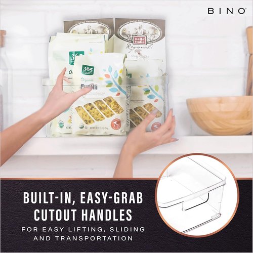 BINO Plastic Bins - Large 2 Pack | Multi-Use BPA-Free Clear Storage Containers for Home & Pantry