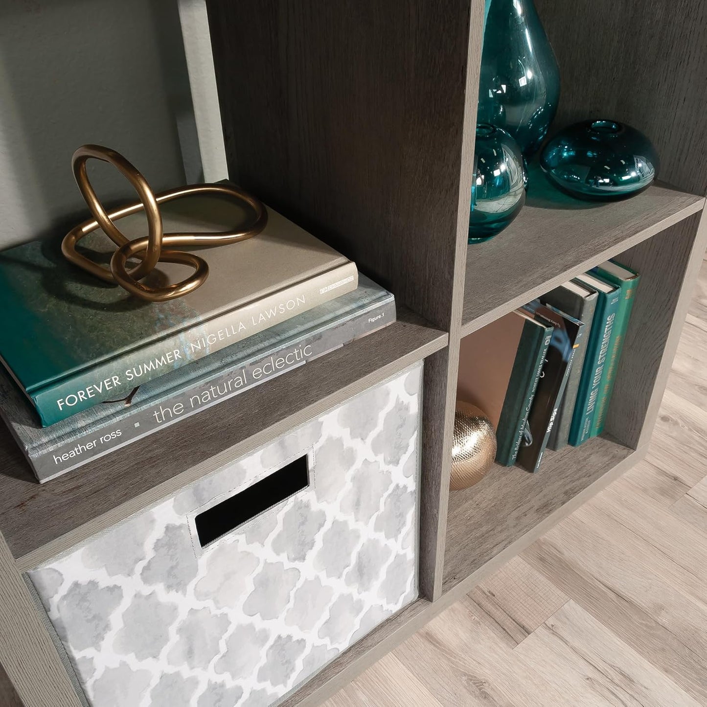 Sauder 4-Cube Organizer Bookcase - Versatile Storage Solution in Mystic Oak Finish