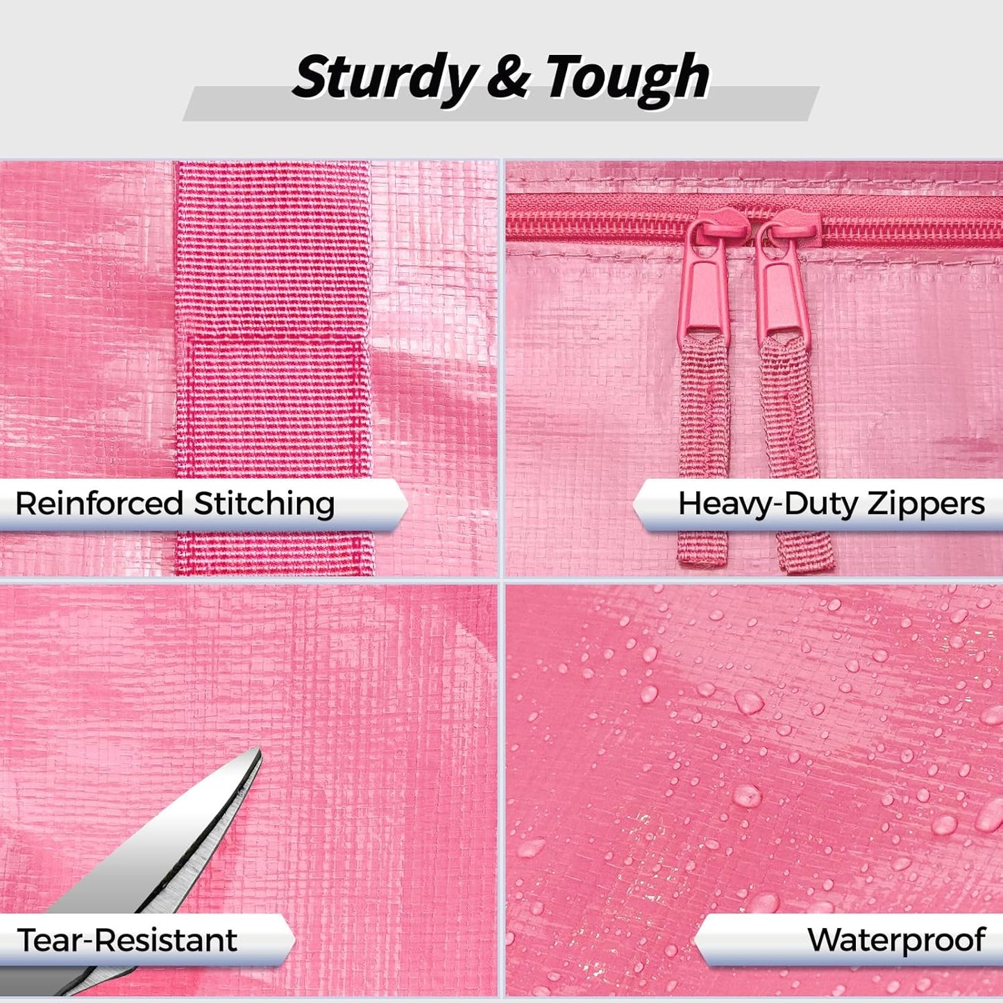 Skiennix Extra Large Heavy-Duty Moving Bags - 8 Pack Pink Storage Bins with Lids & Reinforced Handles