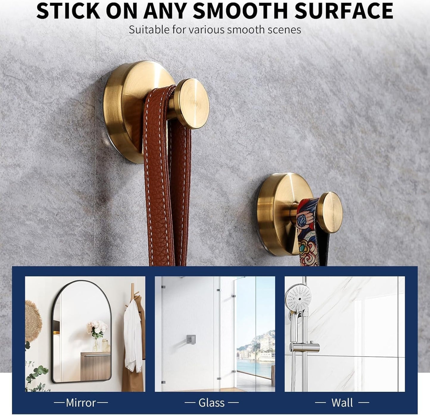SUS304 Stainless Steel Suction Cup Hooks - Durable Bathroom & Kitchen Hangers | 2-Pack for Glass, Tile, Mirrors