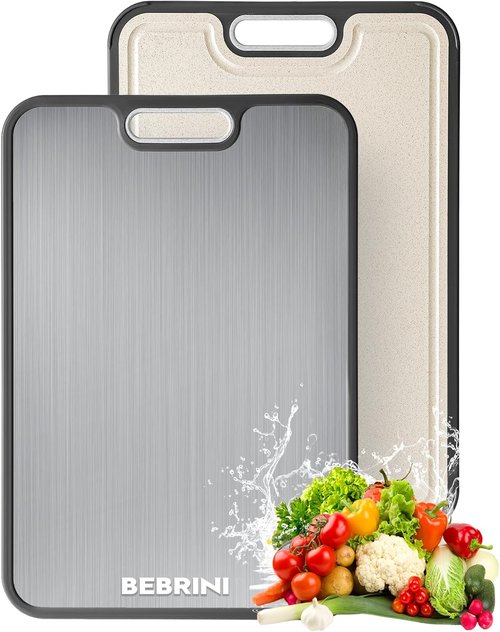 **Titanium Cutting Board - Non-Toxic, Double-Sided Food Grade Pure Titanium & Wheat Straw | Large 16”×11”**