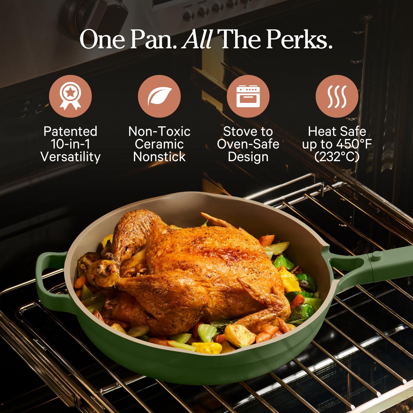 Our Place Large Always Pan | 12.5" Ceramic Pan with Modular Lid & Beechwood Spatula | Patented 10-in-1 Nonstick, Non-Toxic Cookware Made Without PFAS | Induction & Oven-Safe up to 450°F | Sage