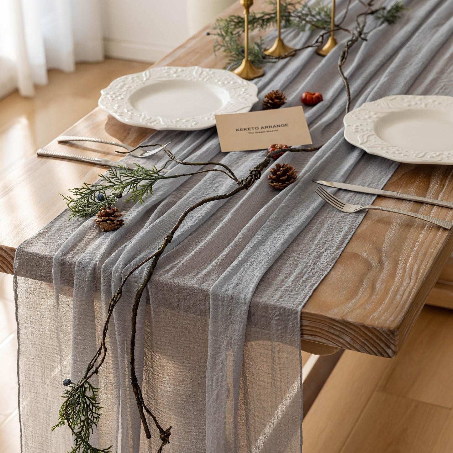 Keketoarrange 10pcs Dusty Blue Gauze Rustic Cheesecloth Table Runner 120 Inch 10 FT for Wedding Baby Shower Bridal Shower Birthday Engagement Garden Outdoor Party Long Sheer Boho Decorations