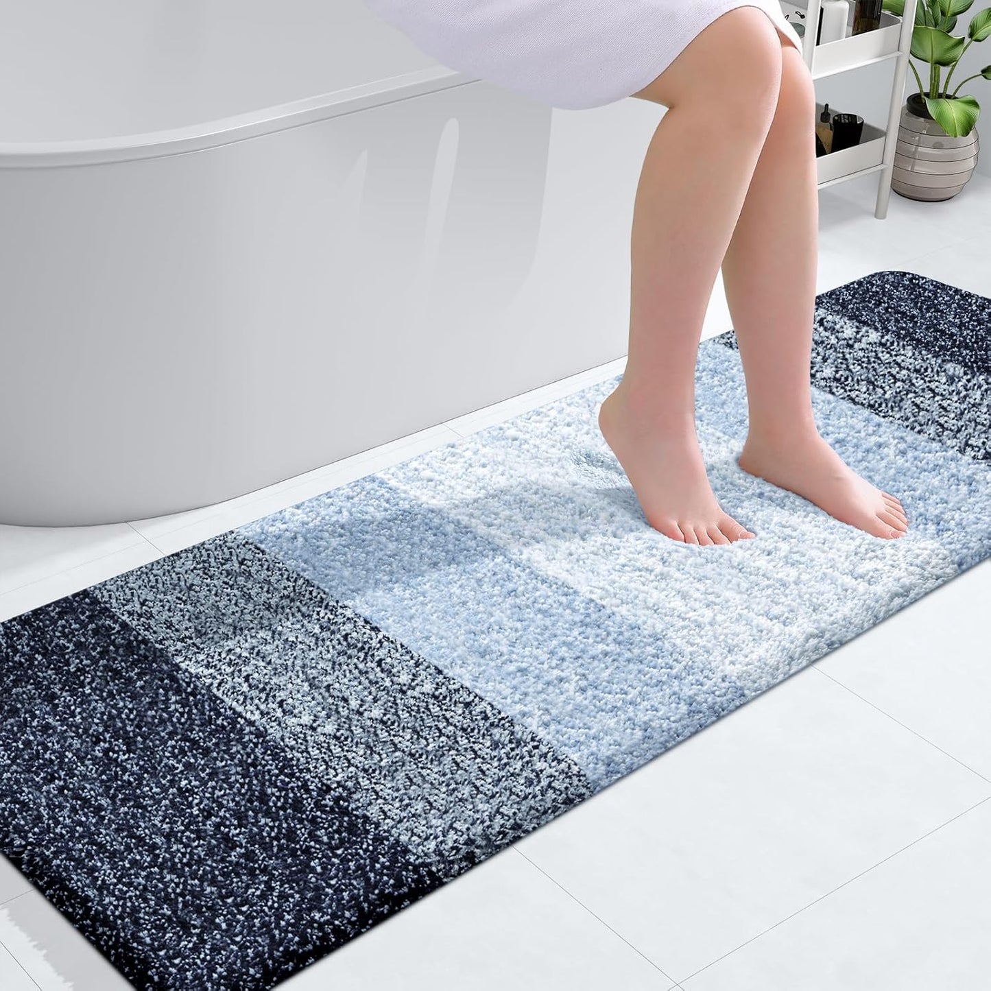 OLANLY Bathroom Runner Rug - Extra Soft Microfiber Mat | Quick Dry & Washable, 59x20, Navy Blue