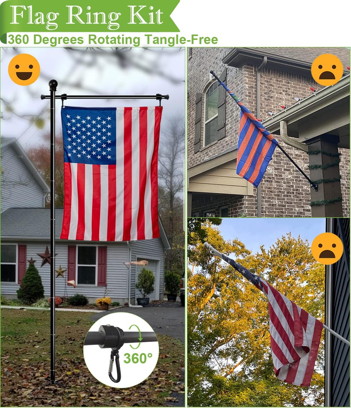 Koutemie 10FT Heavy Duty Garden Flag Pole Stand - Adjustable 5 Prong Base for 3x5 American Flags