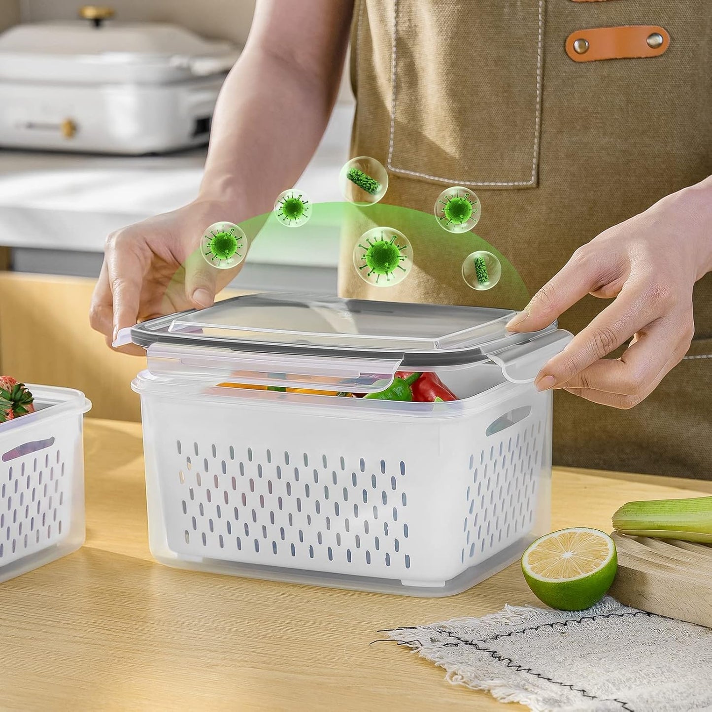Skiennix Fruit Storage Containers - 5 PCS Leakproof Set with Removable Colander & Chopper | Dishwasher & Microwave Safe