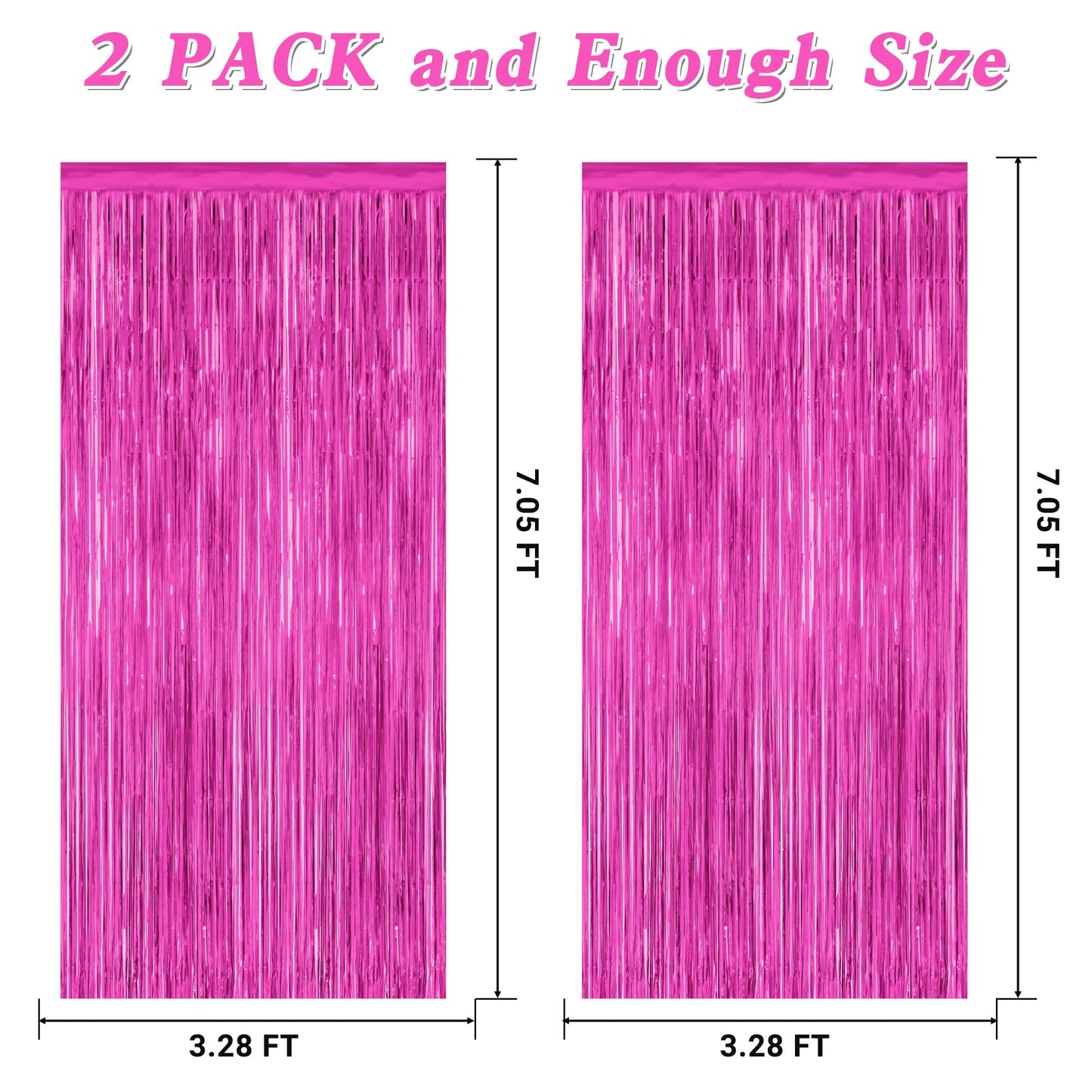 2 Pack Hot Pink Party Decorations, 3.28 FT x 7.05 FT Hot Pink Backdrop, Metallic Rose Red Photo Backdrop Foil Curtains Tinsel Backdrop, Metallic Pink Party Decor Wedding Party Supplies