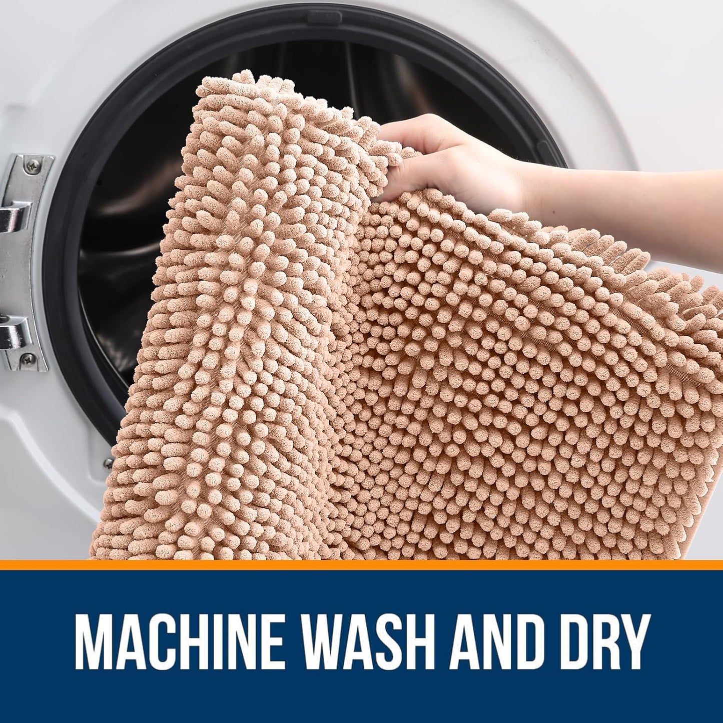 OLANLY Large Bathroom Rugs - Extra Soft Chenille Bath Mats | Quick Dry, Machine Washable, Peach 50x30