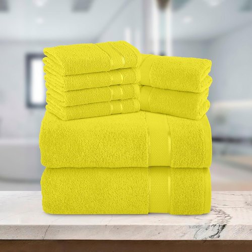 Elegant Comfort Premium Cotton Towel Set - 8-Piece Collection with 4 Washcloths, 2 Hand Towels & 2 Bath Towels | 100% Turkish Cotton, Highly Absorbent & Soft, Yellow