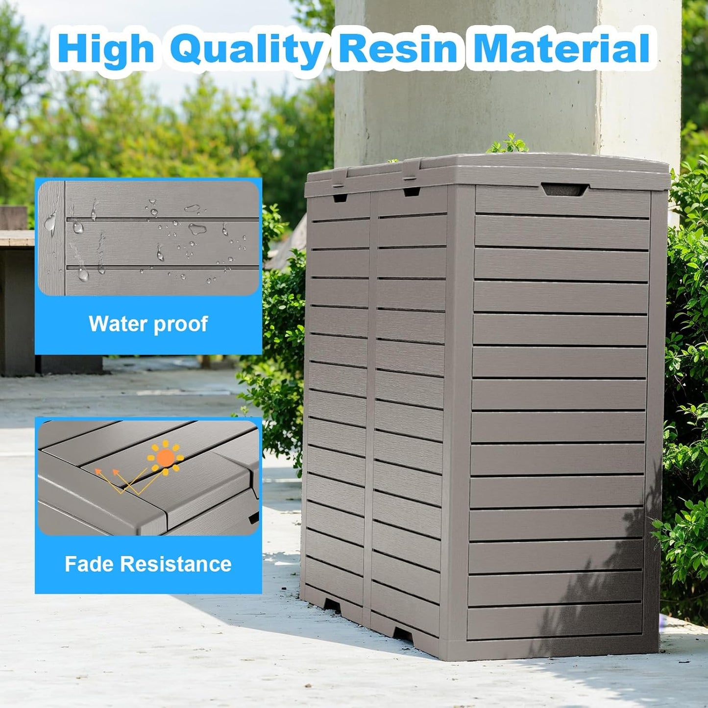 Regine Switzerland Outdoor Trash Can - Waterproof Resin Garbage Bin with Pull-Out Liquid Drawer | 76 Gallon, Grey