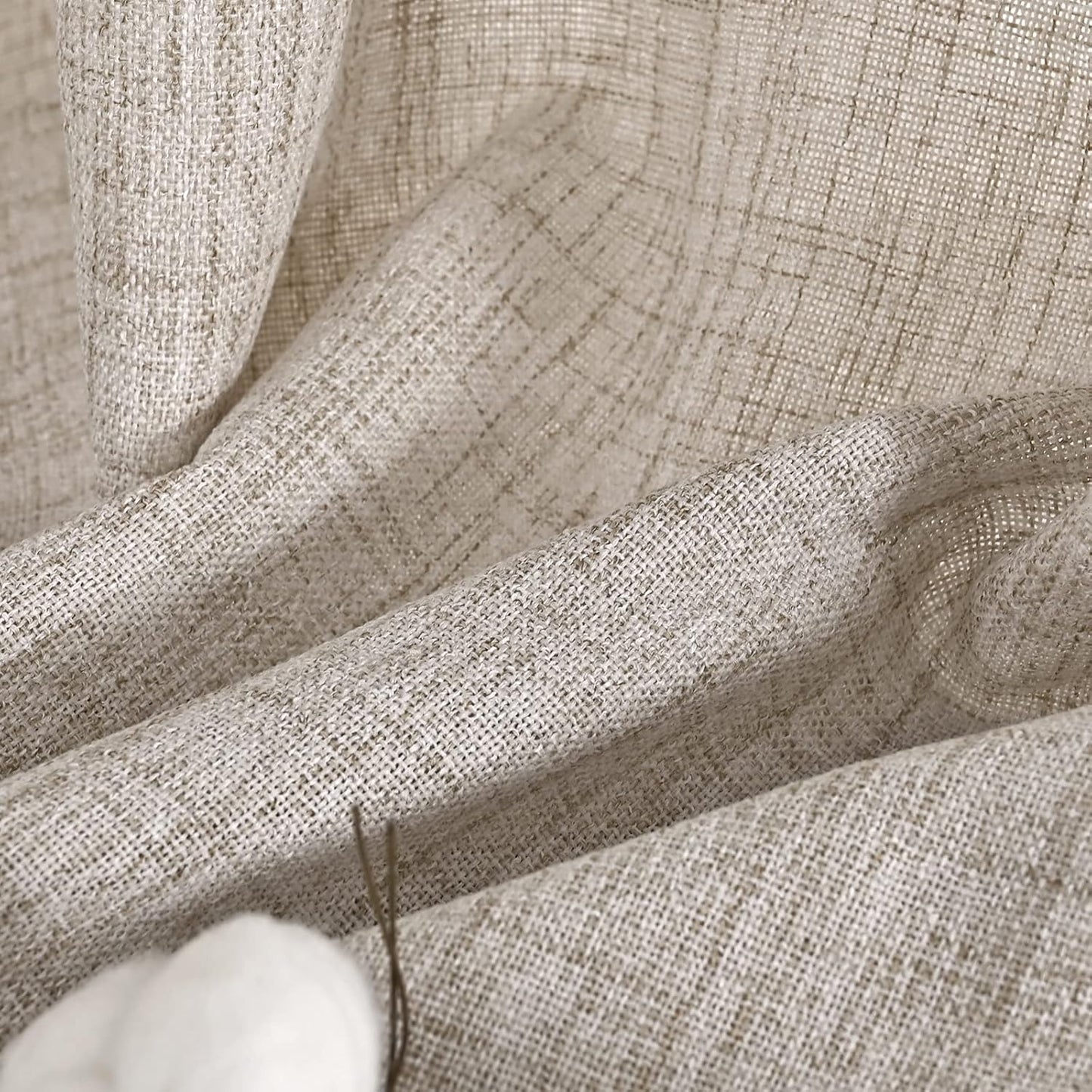 YoungsTex Natural Linen Curtains - 63 Inch Light Filtering Drapes | Beige Semi-Sheer Textured Panels (2 Pack)