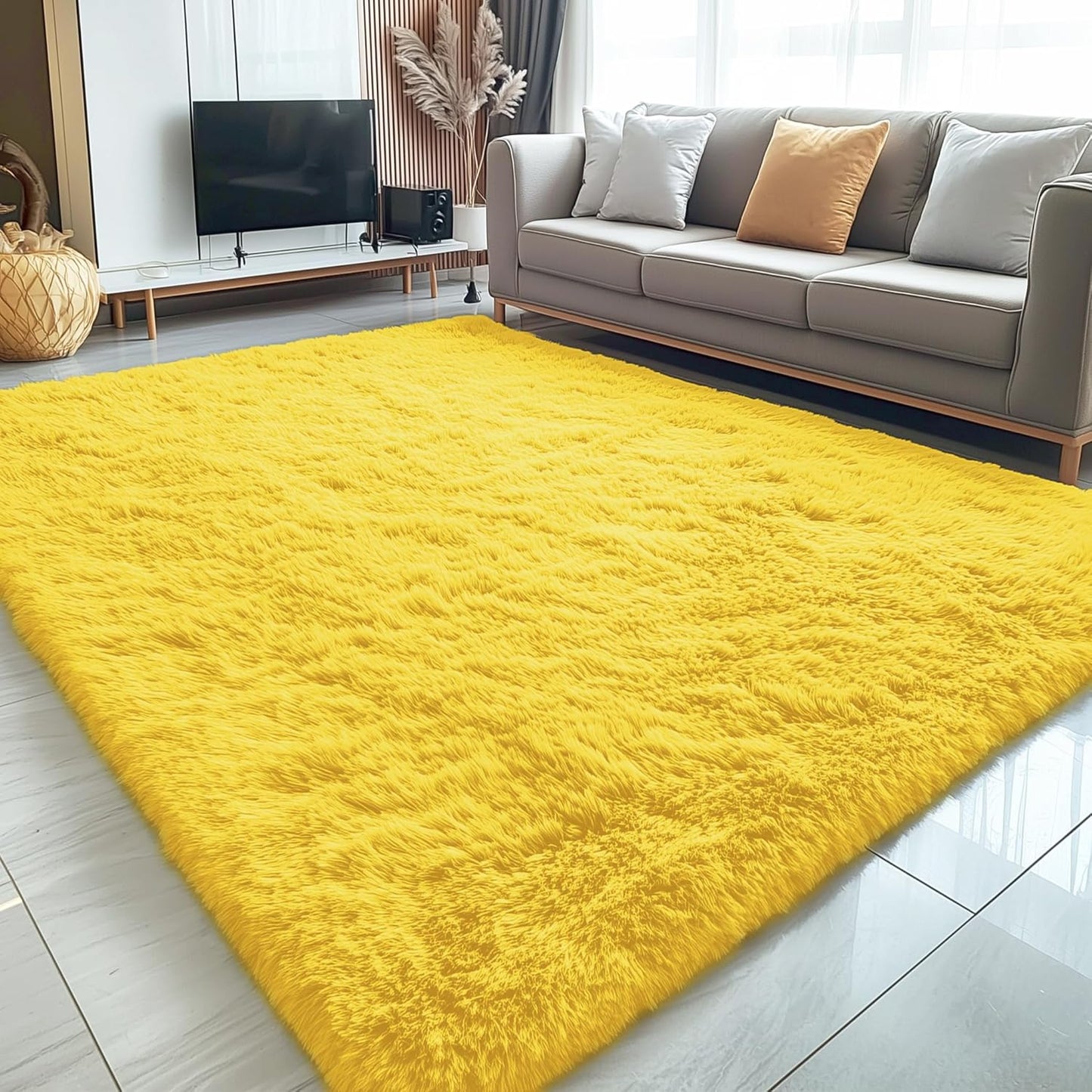 OLANLY Large Area Rug - Soft Fluffy Shaggy Carpet for Living Room & Bedroom | 5x8, Yellow
