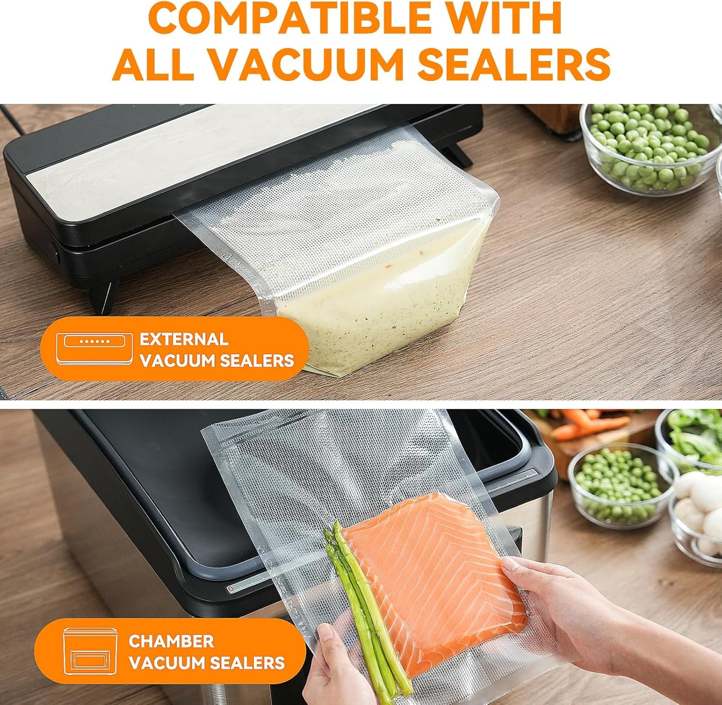 Wevac Vacuum Sealer Bags - Heavy-Duty BPA-Free Food Storage | 100 Count (6"×10" & 8"×12")