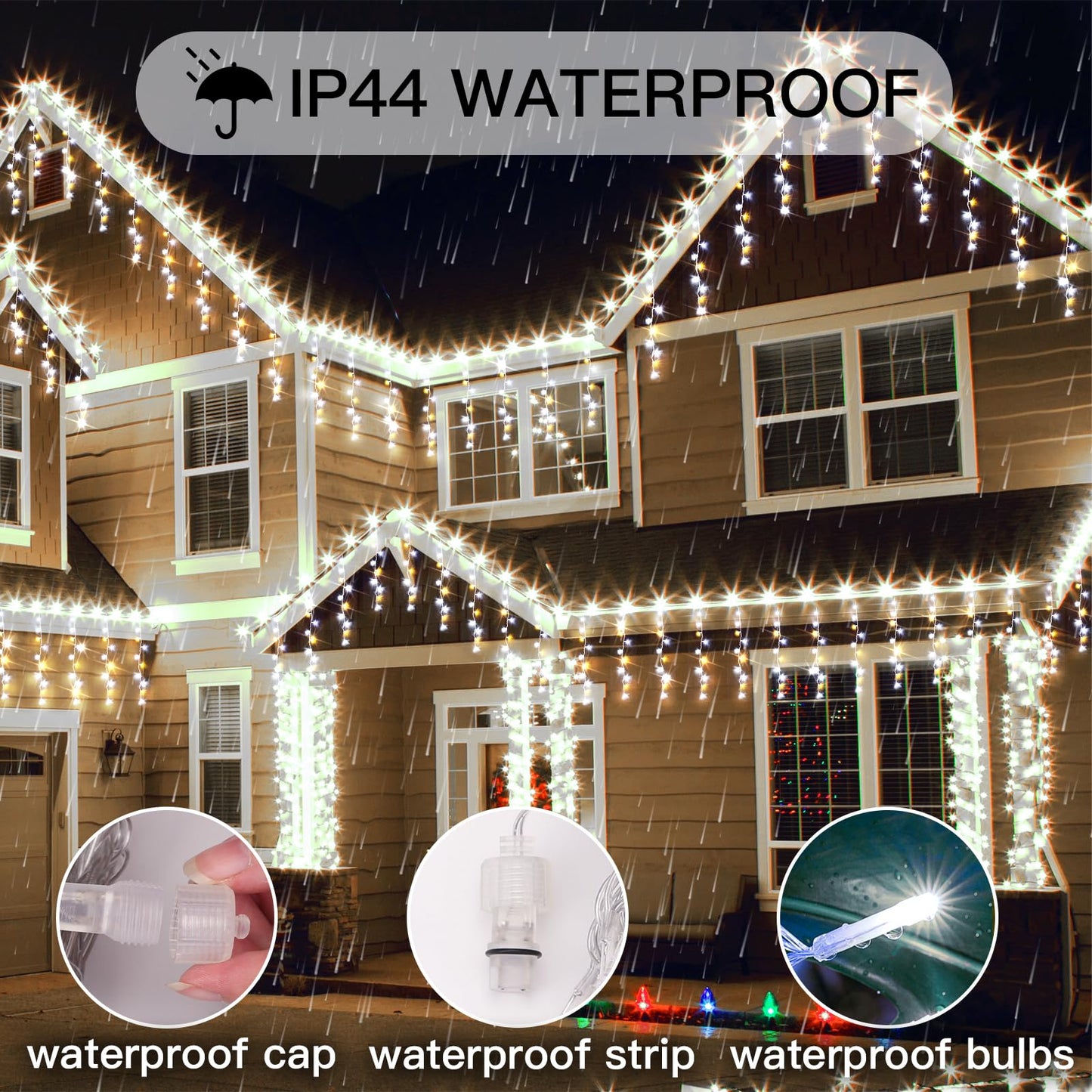 suddus Christmas Icicle Lights for Outside with 24 Drops, 23.6ft 240 Led Hanging String Lights Outdoor Waterproof, Plug in Connectable Christmas Twinkle Lights for House, Roof, Railing, Wedding Party